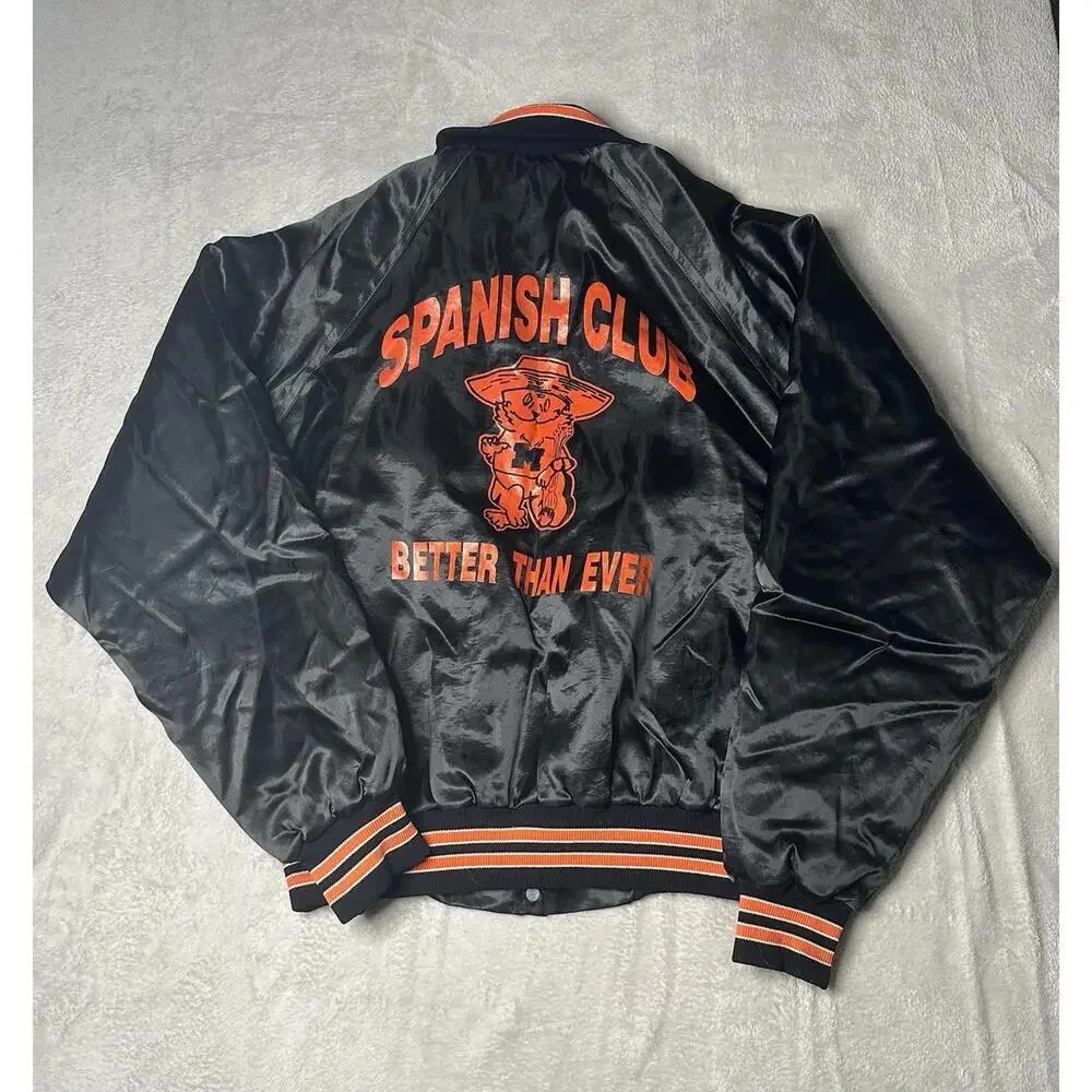 Vintage Rennoc USA Made Nylon Quilt Lined‎ Collared Jacket Men XL Spanish Club